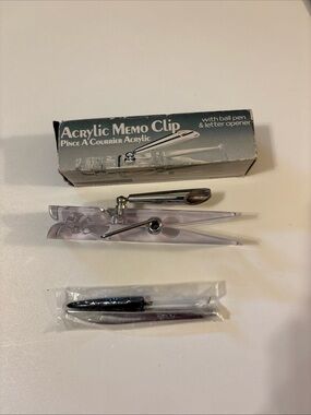 Vintage Acrylic Memo Clip with Pen & Letter Opener - Clear